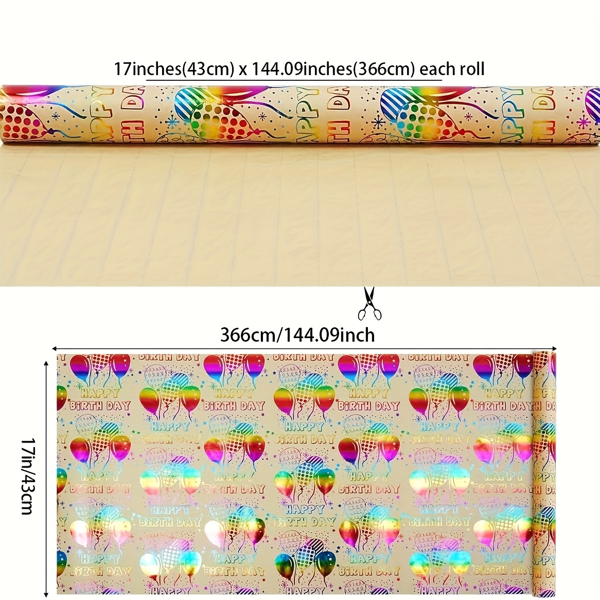 Image of Birthday Wrapping Paper Roll, Colorful Foil Happy Birthday Wrapping Paper Roll - Colorful Balloon And - Gift Wrapping Paper For Birthday, Baby Shower, Party, 17inch X 12feet