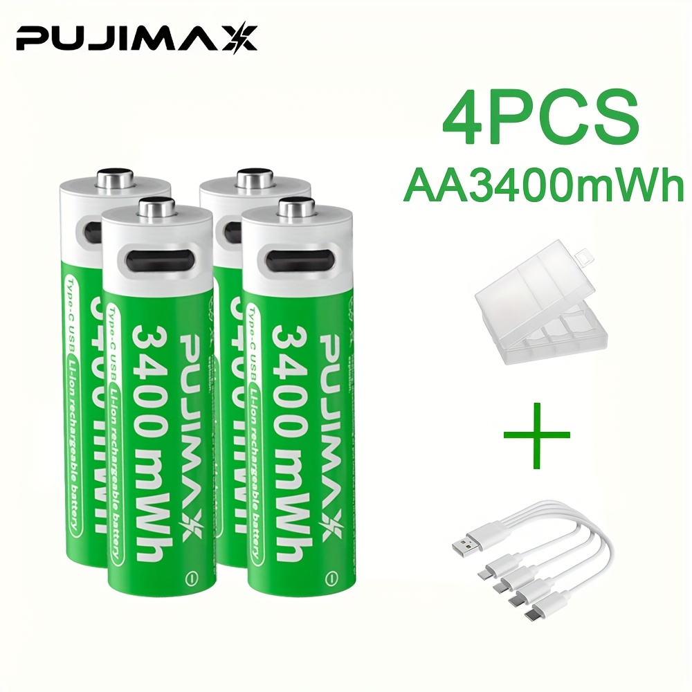 baterie  -ion aa de 1.5v  , capacitatea de 3400mwh nr.5, durabilă, port de încărcare tip c, reîncărcabil   usb, potrivit pentru ceas cu alarmă, mouse fără fir, birou și acasă