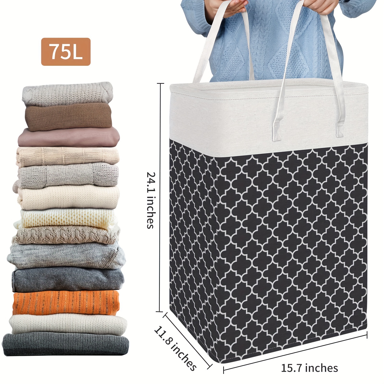 extra large 75l foldable laundry hamper with handles waterproof portable storage basket for clothes toys   dorms and home use   in black grey red blue laundry baskets details 1