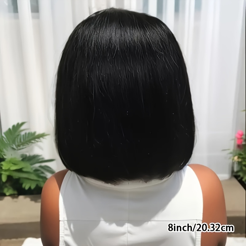 TEMU Straight Natural Scalp Human Hair Hd Lace Bob With Bang 180% Density Glueless Hd 2x1 Lace Bob With Bang Glueless Wigs