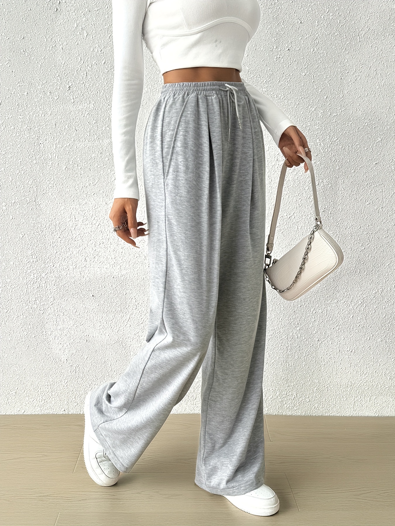 Women's Sports Pants Loose Sports Gray Trousers Casual Jogging Wide-leg  Oversized Streetwear High-waist Trousers Women (Color : Gray(Thick), Size :  2) : : Fashion