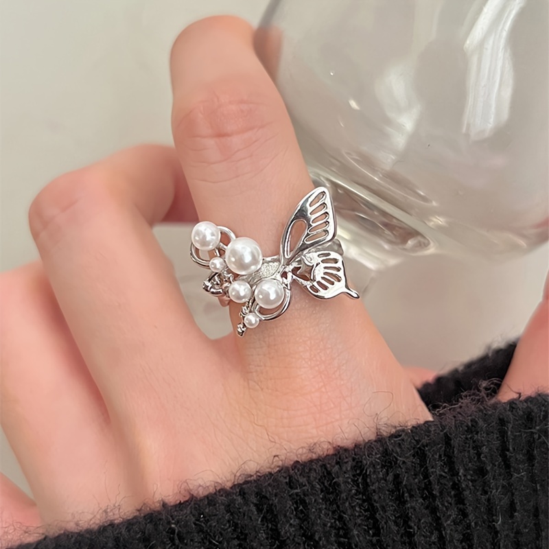 

Butterfly Pearl Metal - Hollow Ring, Women' Ring