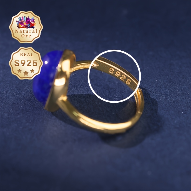 Women's Adjustable 925 Silver Lapis Lazuli Ring, Gift Box