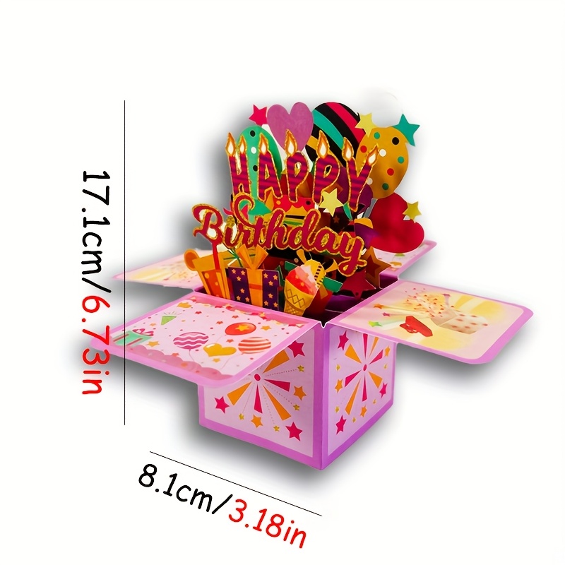 TEMU 1pc 3d Laser-cut Pop-up Birthday Card With Envelope - & , Multicolor Paper Invitation For All Ages, No , Birthdays, Anniversaries & Parties,