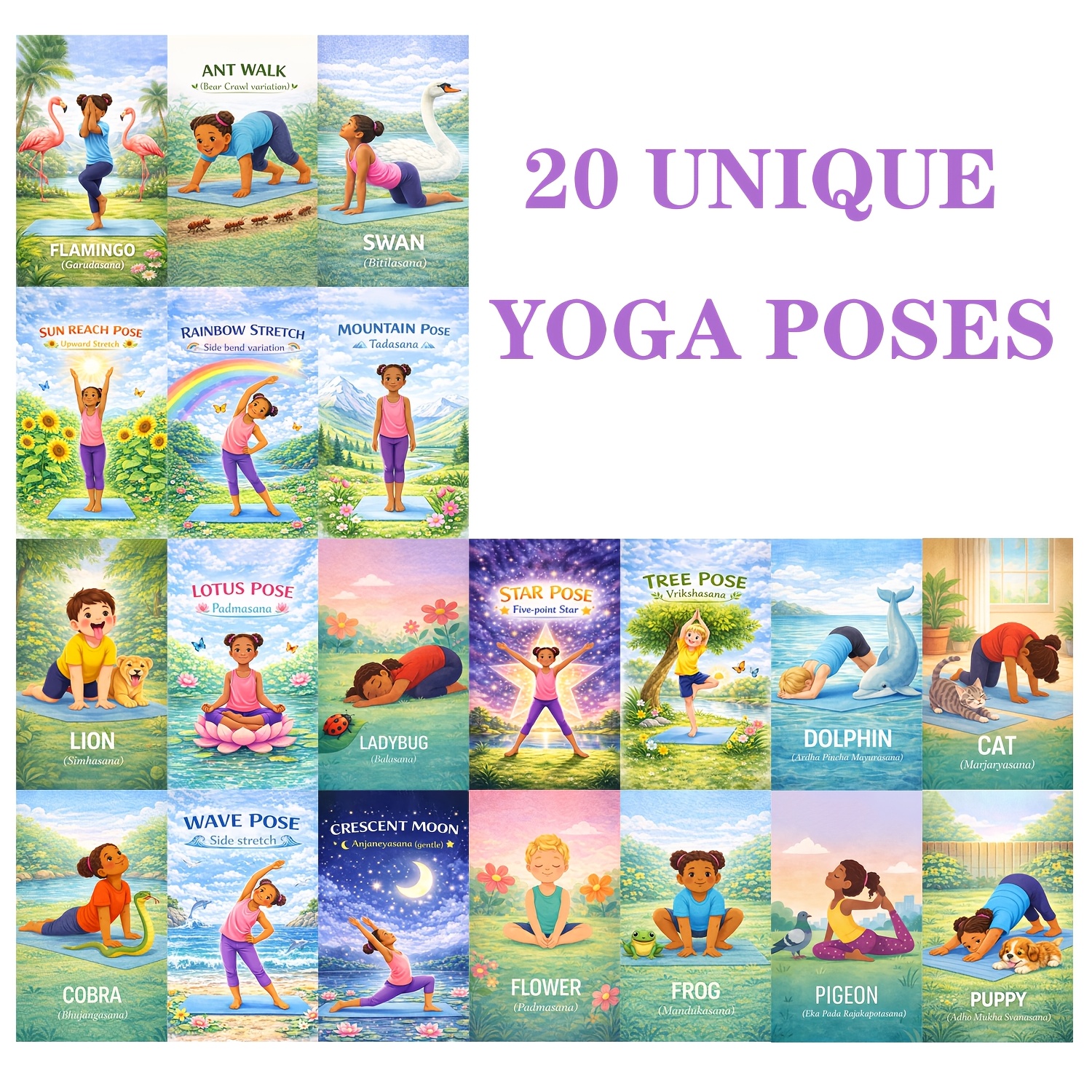 E-shop 20 Stück Yoga Karten: Mindfulness Lernkarten mit positiven Affirmationen und 20 Yoga-Posen - Geeignet für Yoga-, Geburtstagsgeschenk für mit