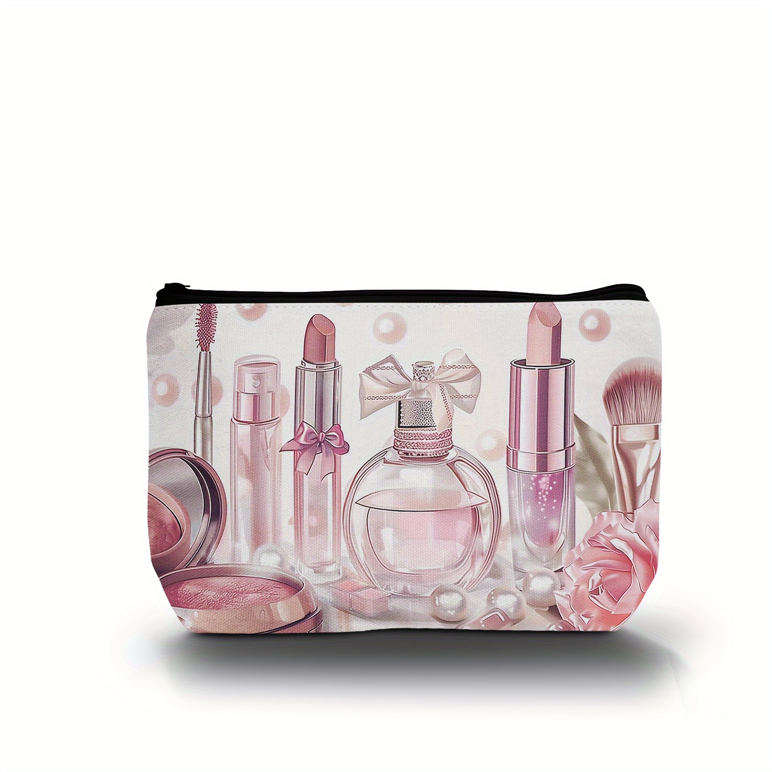 

[customer ] Versatile, Chic Makeup Print Cosmetic Bag For Women - Portable Travel Organizer With Zipper, Polyester