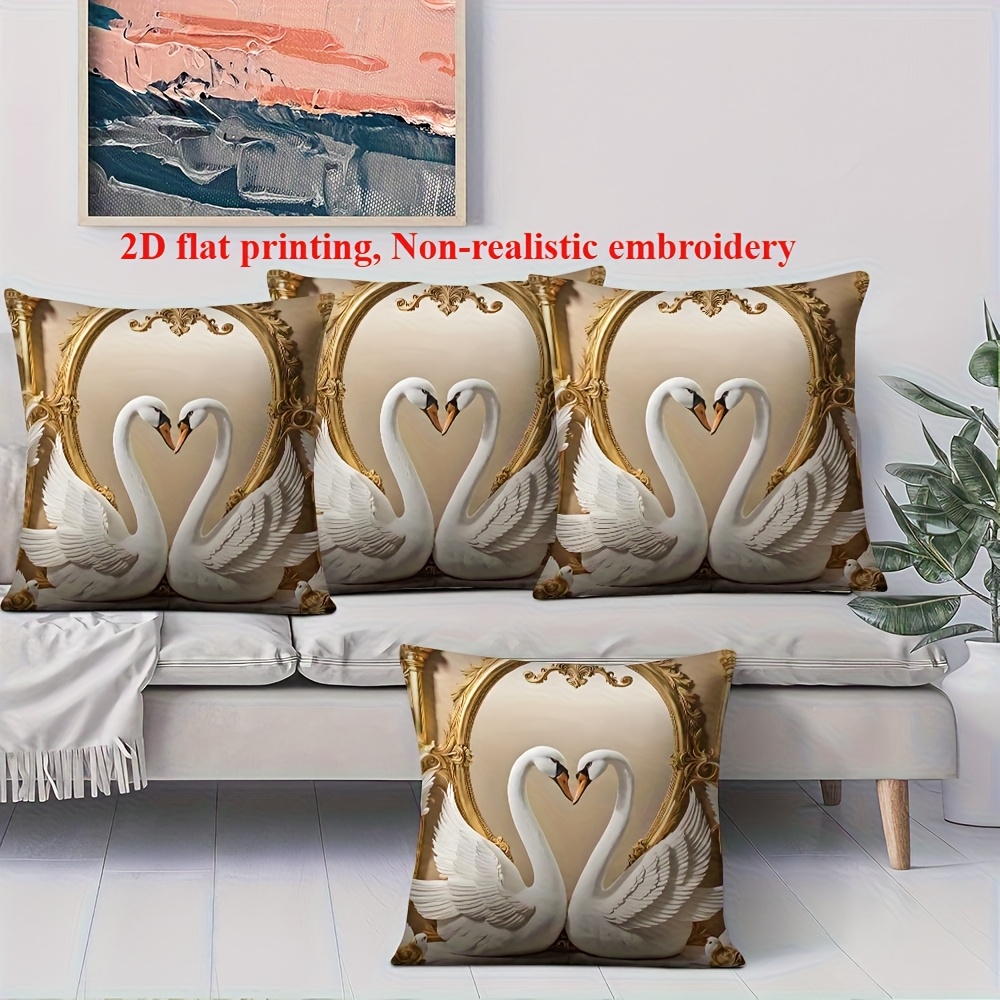 TEMU 2d Flat Surface, 4pcs Swan Pillowcases, Modern Ornate Style Living Room Sofa Decorative Pillow Covers, Holiday Party Decor, Home Decorative
