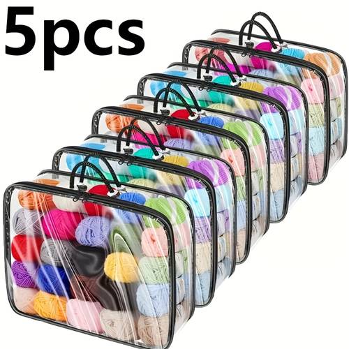 item picture 3 5pcs heavy duty large capacity thick yarn storage bags with front lid heavy duty pvc organizer with zipper closure crafts purple orange yellow pink ideal for knitting crochet space saving design for home office use perfect