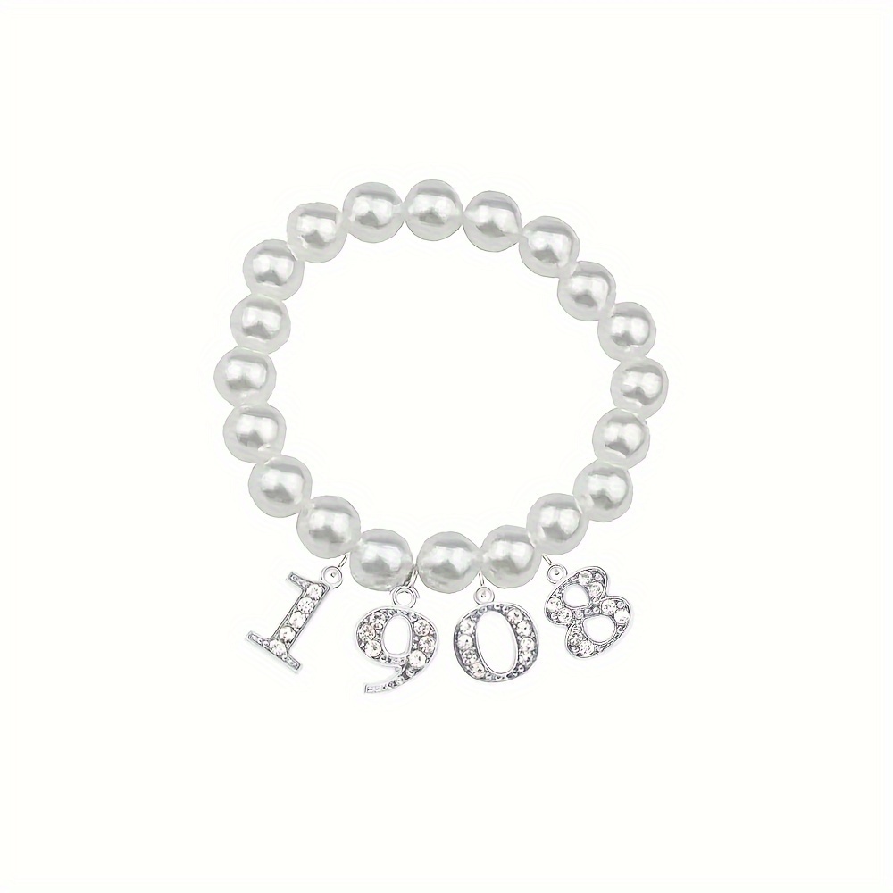 

Elegant Gothic-inspired Faux Pearl Bracelet With Rhinestone Letter & Number Charms - Perfect For Daily Wear Or Parties, Ideal Graduation/teacher's Day Gift