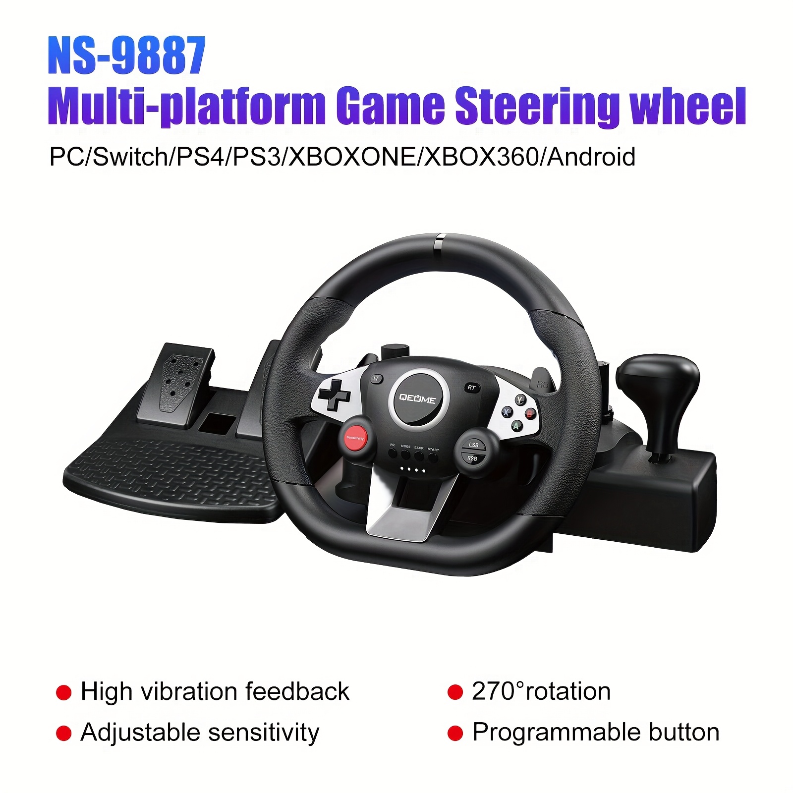 Simulator Steering Wheel, Compatible With Pc/switch/ps4, Ps3/xboxone, Xbox360/, 270-degree Force Gaming Steering Wheel, Dual-pedal Driving Set (note: Not Compatible With Ps5)
