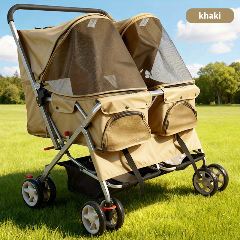 Image of Pet Stroller With 4 Wheels, Foldable Pet Travel Carrier For Small/medium Dogs Cats Up To 50lbs, Detachble Portable Pet Bag, Storage Basket, Car Seat 3in 1 Multifunctional (khaki)