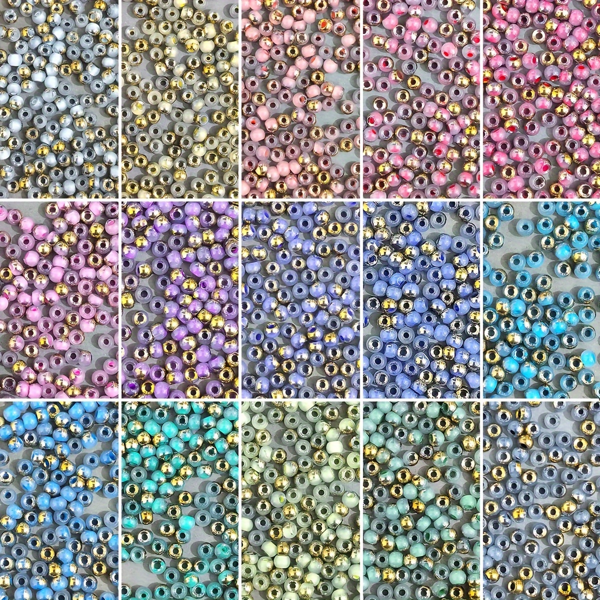 

15 Colors 4mm Mixed Half-golden Glass Beads Set, Diy Jewelry Making Kit For Handmade Bracelets And Earrings, Crafting Beadwork Supplies
