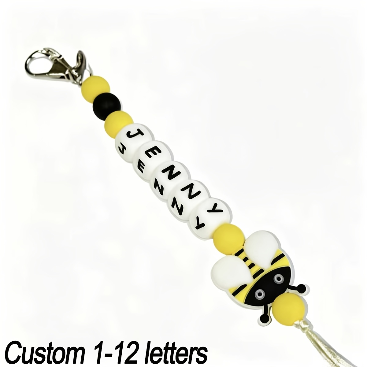 TEMU Custom 1pc Silicone Keychain, Fox/unicorn/flamingo/gray Wolf/bee/, Silicone Animal Shape, Customizable Letter Beads