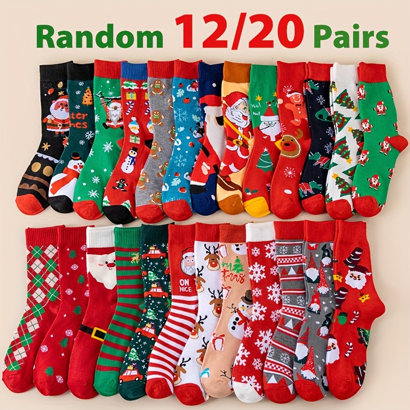 

Random 12/20 Pairs Of New Autumn And Winter Warm Christmas Santa Claus Gingerbread For Man Cute Long Stockings, The Best Christmas Gift For