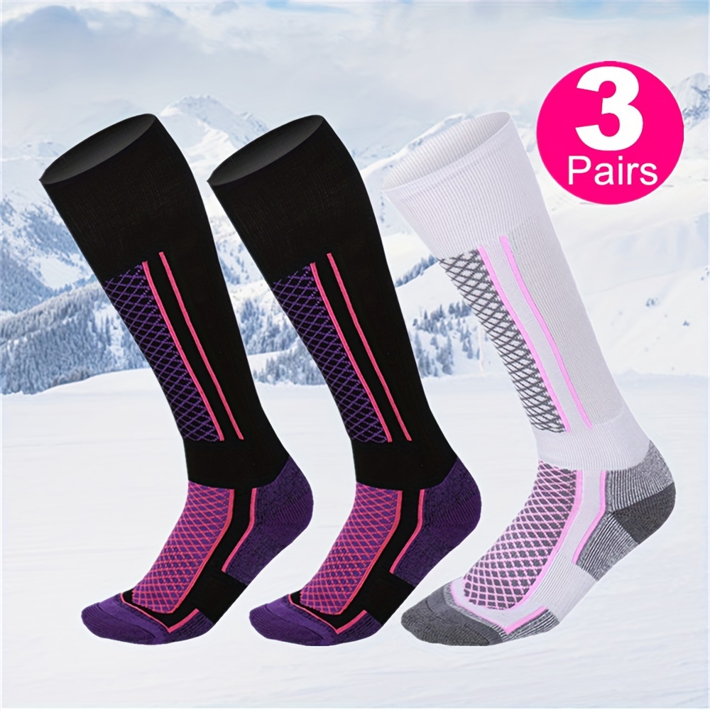 

3pcs Women's Thermal Ski Socks - Breathable, Warm Knit For Winter Sports & Outdoor Activities