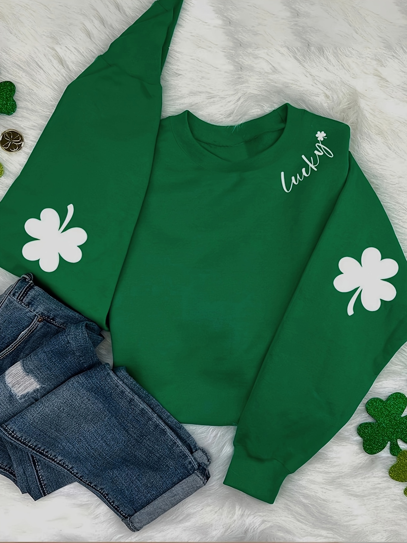 St. Patrick's Day Clover Print Skinny Leggings Casual - Temu