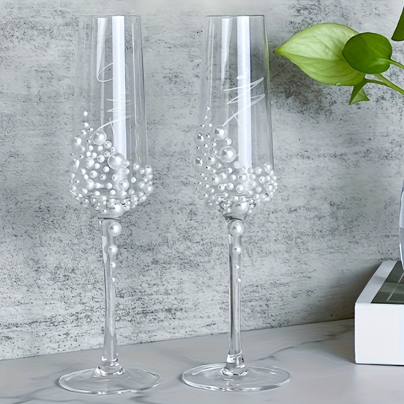 Image of 2pcs Of High-end Pearl Glasses, Light Luxury High-end Wedding White Wine Glasses, Hand-inlaid Glasses, High-end Wine Souvenirs, Suitable For Weddings, Parties And Valentine's Day