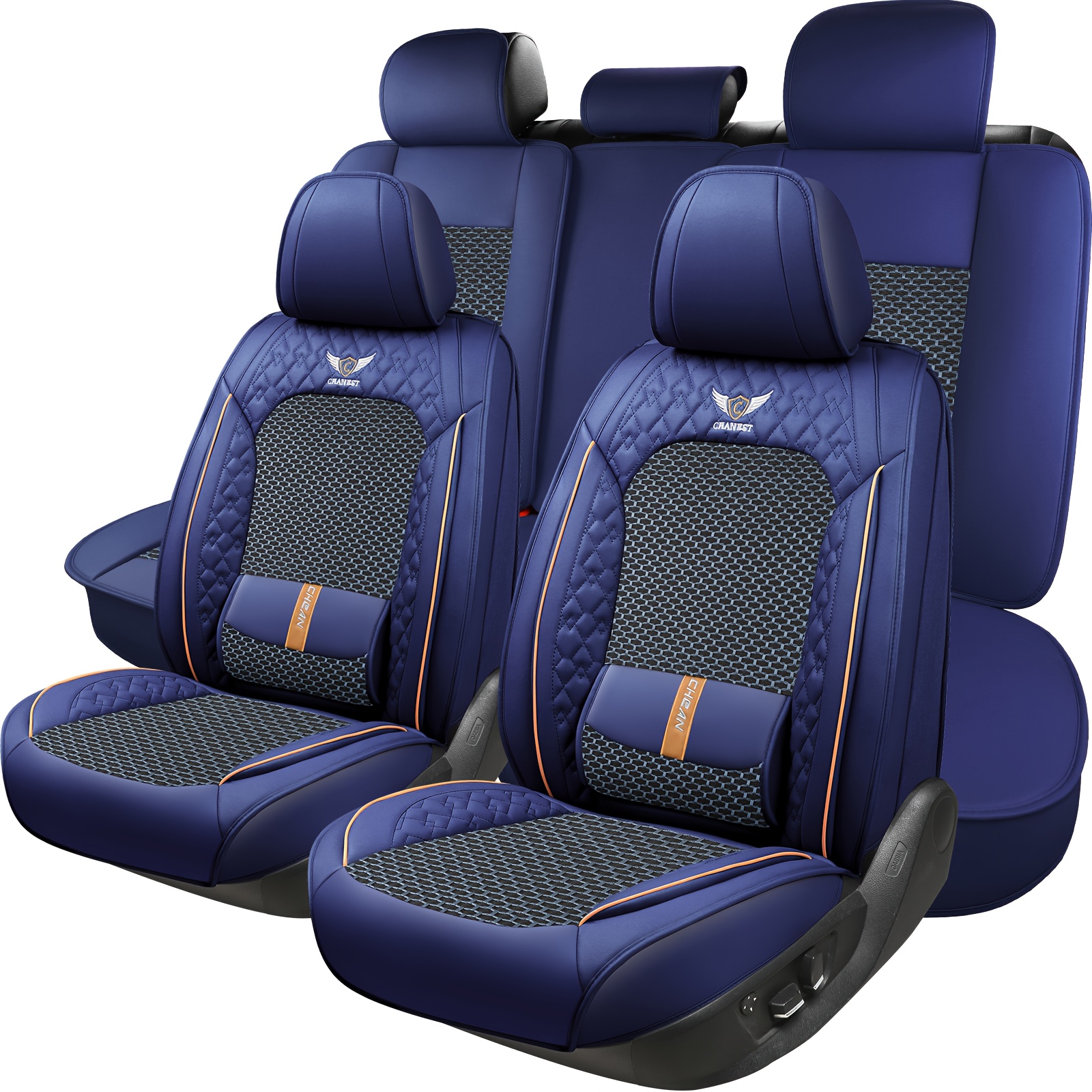 TEMU 5-seate Front Set Breathable Faux Leather Car Seat Covers - Stretchable Fit For Suvs, Sedans & Pickups, With Sponge Fill