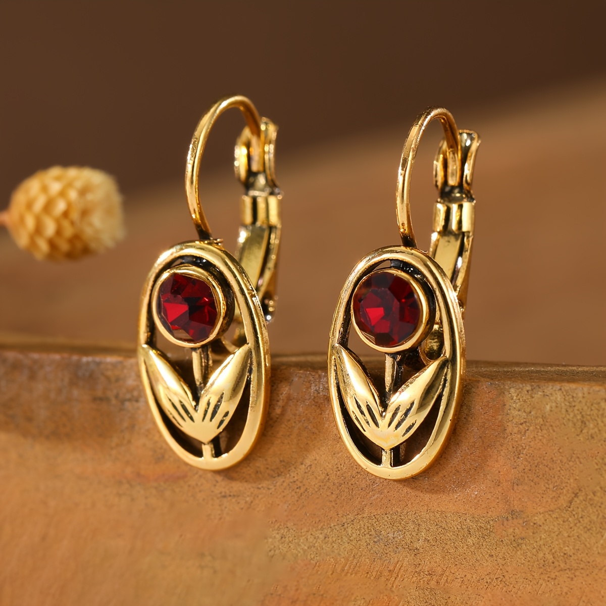 TEMU Elegant Ethnic Style Inlaid Synthetic Zirconia Flower Shaped Hollow Pendant Women's Earrings Daily Casual Vacation Dating All-match Women's