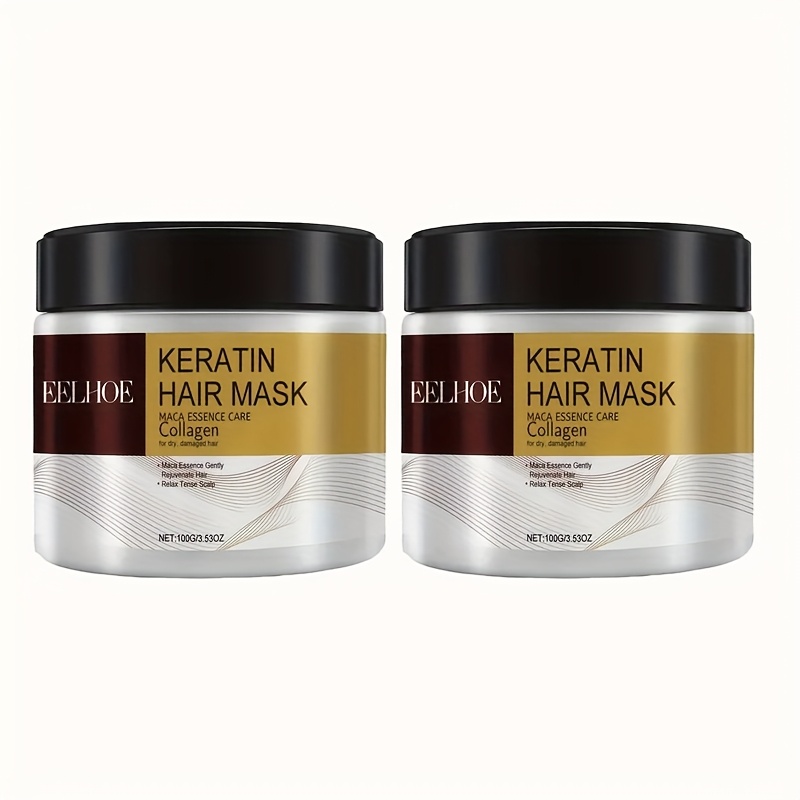 2pcs Keratin Hair Mask With Collagen And Argan Oil - Coconut For Deep Hydration, Suitable For All Hair Types