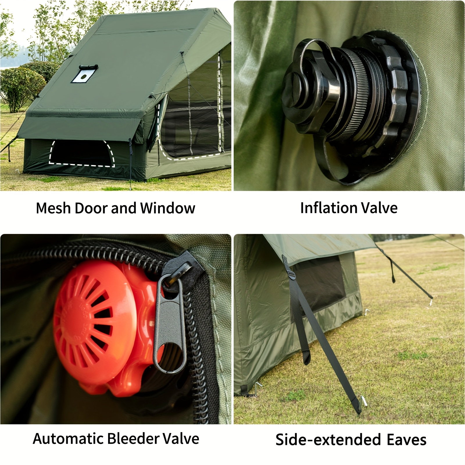 Inflatable Tent with Stove Jack for 3-4 Person, All-Season Self-Supporting Air Tents, Easy Setup Cabin Camping Tent with Mesh Windows for Outdoor, Family Camping