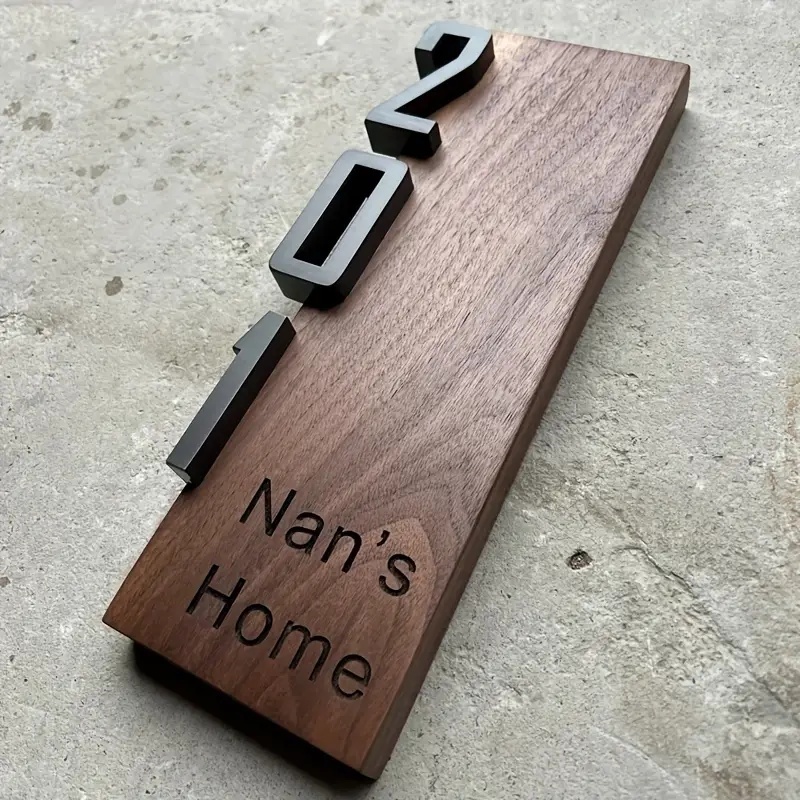 TEMU Personalized Custom Modern Door Sign & Plaque - Wall-mounted Wood Name Plate With Custom Name & Date, Suitable For Front Door, Wood For