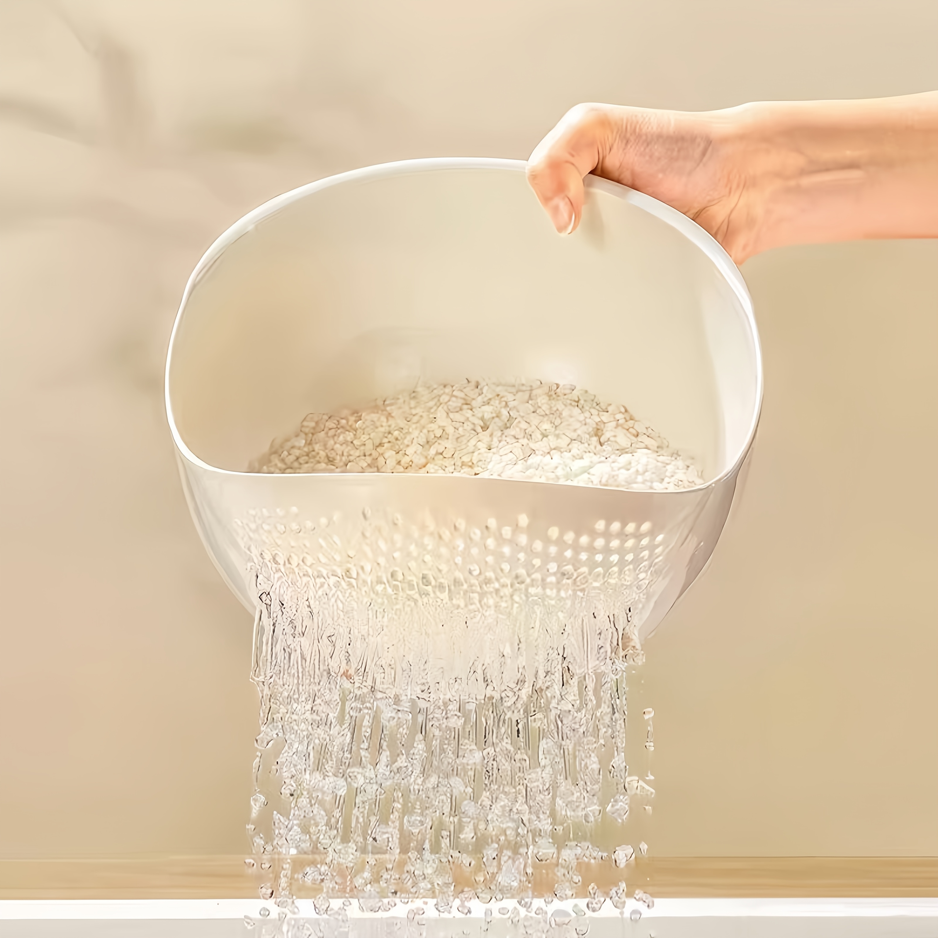 2pcs White Rice Washing and Draining Basket, Creative Plastic Rice Strainer with Handle for Easy Use, Multi-Functional Kitchen Utensil – Large Capacity Streamlined Design for Quick Water Drainage & Storage, Ideal for Rice/Washable Vegetables