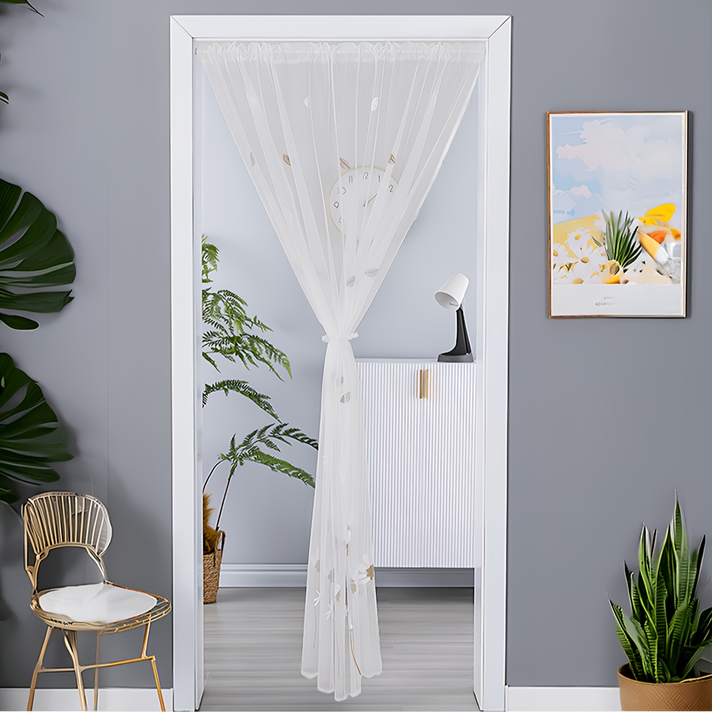 TEMU Lot de 1, Rideau Voilage Style Français avec et , Broderie Marron, Passe-Tringle, Léger et Facile à Accrocher, Lavable, Tissu en Respirante, Fil