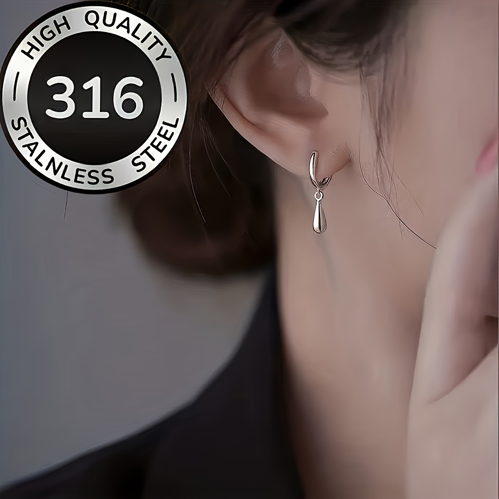TEMU A Pair Of High-quality Hypoallergenic Steel Teardrop-shaped Women's Earrings, Featuring A Simple, Elegant, And Sophisticated Style. Suitable For