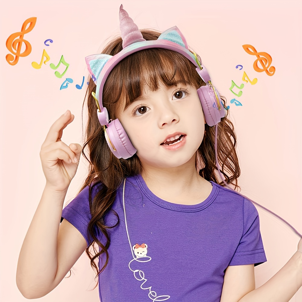 

1pc , Unicorn Headphones With 85db Volume Limit For Girls, 3.5mm Jack In Ear Headphones For Girls With Microphone For Schools