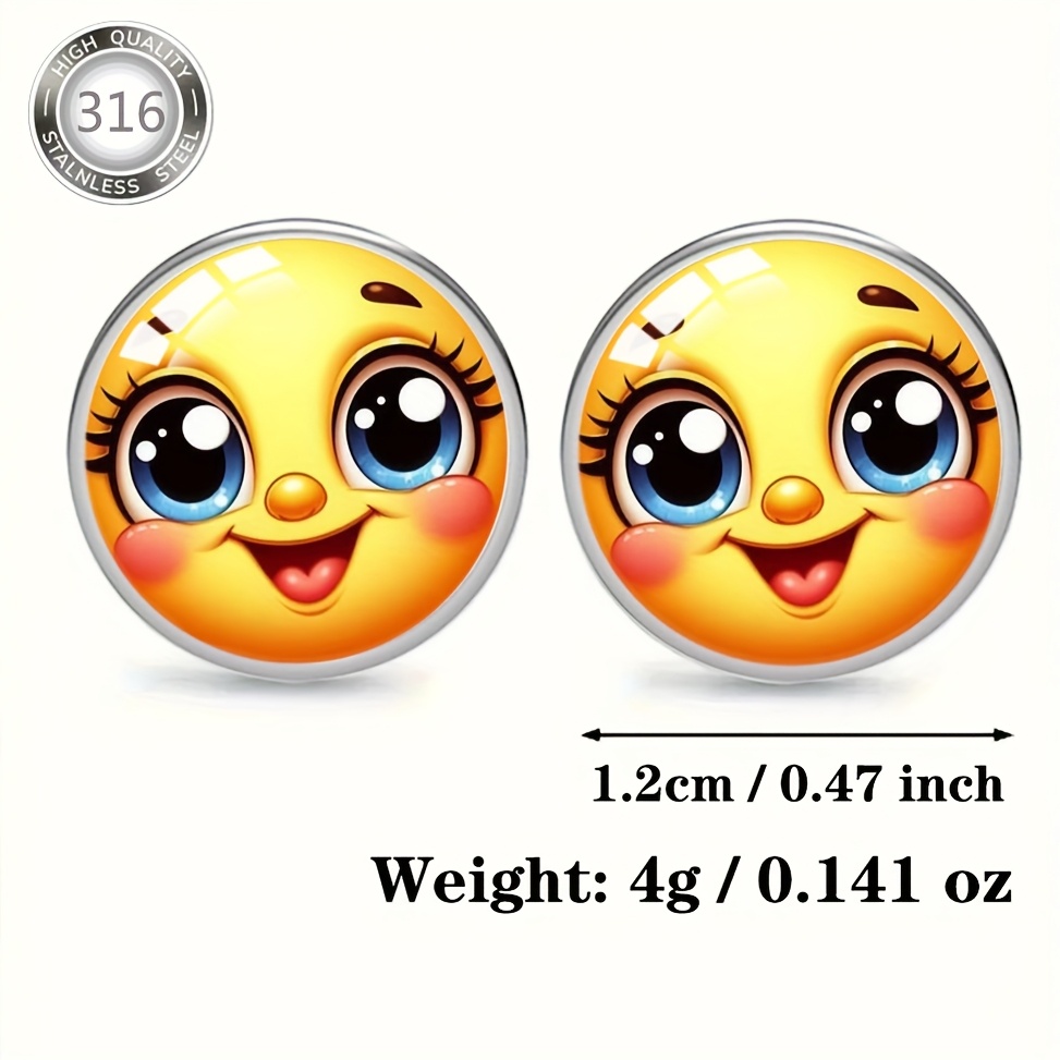 Women's Smiling Sun Design Stainless Steel Earrings with Glass Inlay