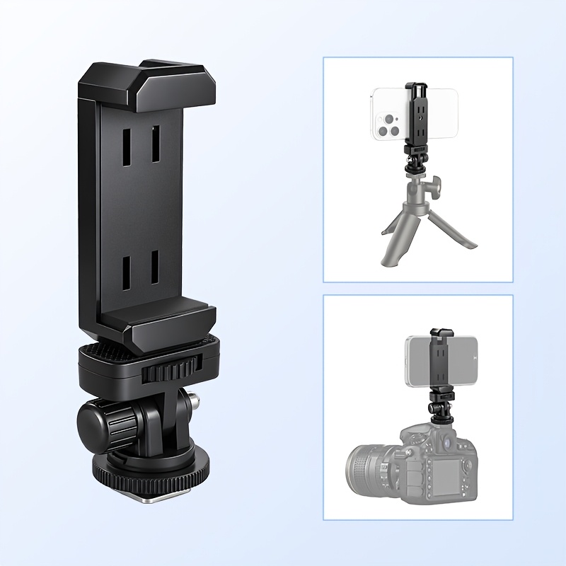 TEMU Adaptador de montaje para trípode/soporte frío con orificio para tornillo de 1/4", con abrazadera para teléfono y 1 interfaz de soporte frío y 2