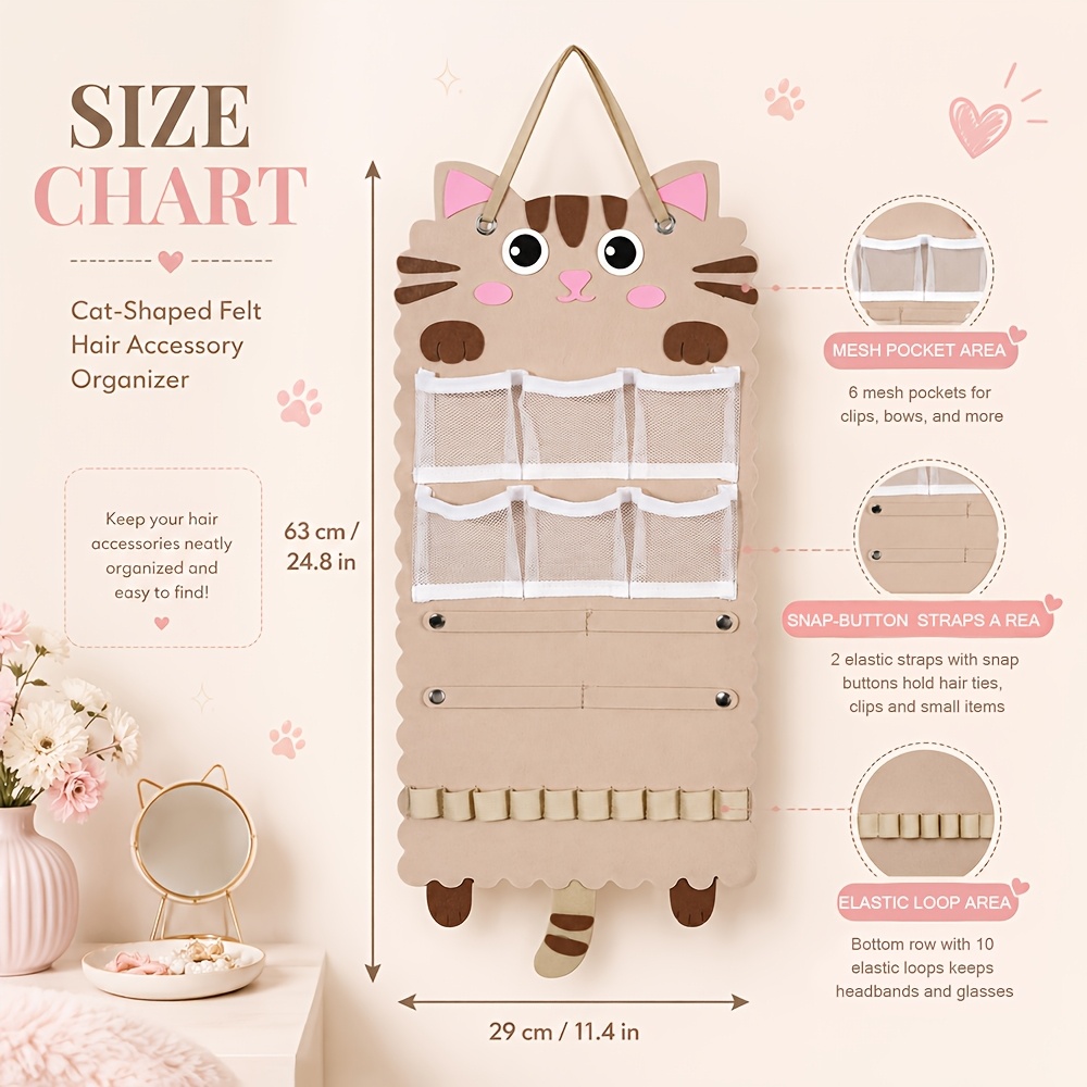 TEMU 1pc Brown Calico Cat Hanging Hair Additions Sunglasses Organizer, Hanging Hairclips Sunglasses Storage Organizer, Multifunctional Room Decor For