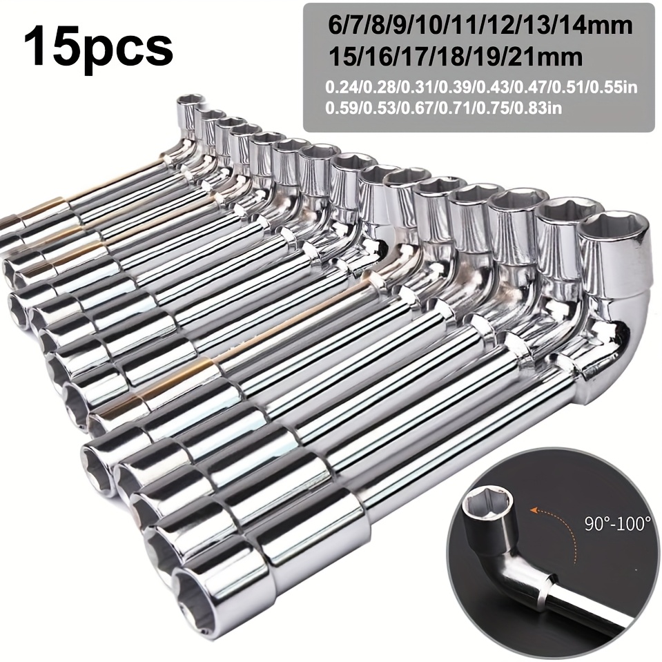 TEMU 15pcs-{6-19/ 21mm} L-shaped Socket Wrench Set, Metric 6mm/ 7mm/ 8mm/ 9mm/ 10mm/ 11mm/ 12mm/ 13mm/ 14mm/ 15mm/ 16mm/ 17mm/ 18mm/ 19mm/ 21mm, Car