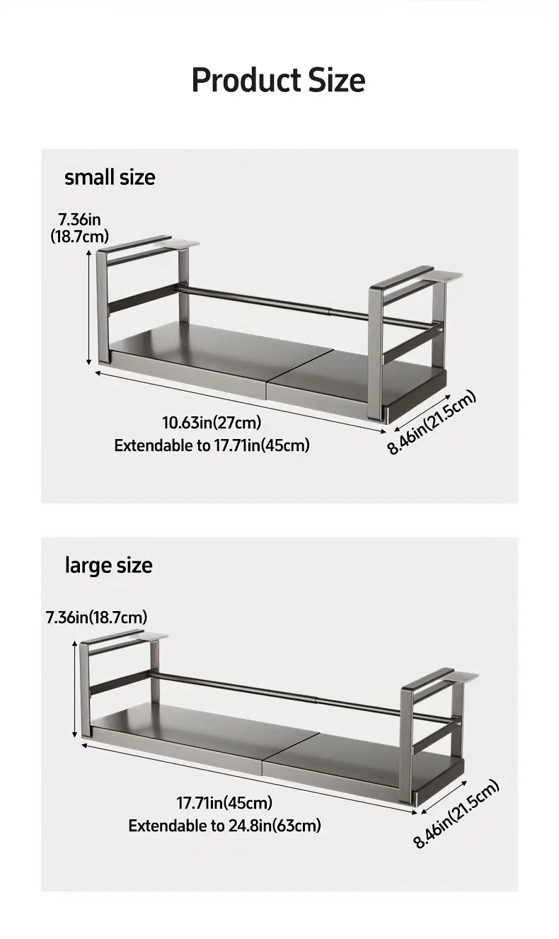1pc metal under cabinet organizer classic no assembly space saving design expandable kitchen closet storage rack for spice jars utensils hanging shelves kitchen cabinet organizers and storage utensil holder sleek durable construction shelves Product details 6