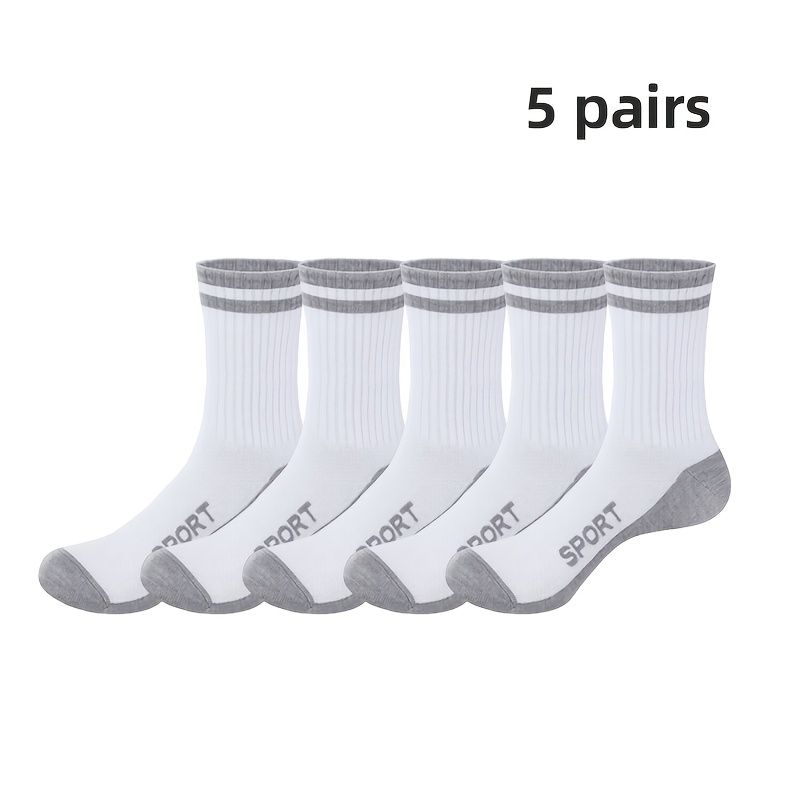 TEMU 5 Pairs Men's Spring/summer Casual Sports Socks, Mid-calf With Elastic Cuffs And Letter Design, Random Colors