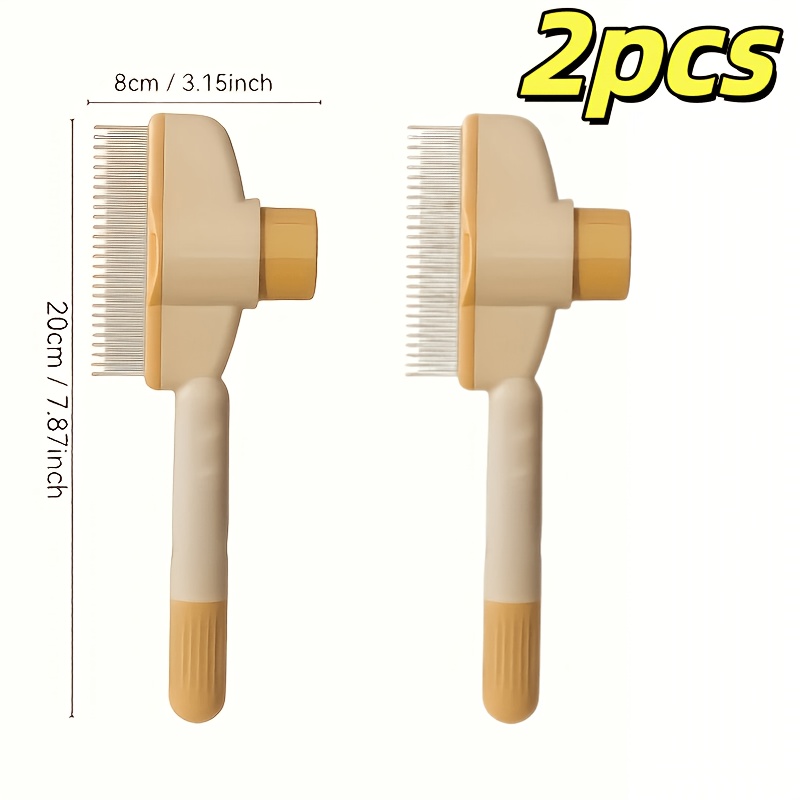 TEMU 2pcs Self-cleaning Pet Comb - Detangling And Shedding Tool - Suitable For Cats, Dogs, And Rabbits, Fine-toothed Brush With Ergonomic Handle,
