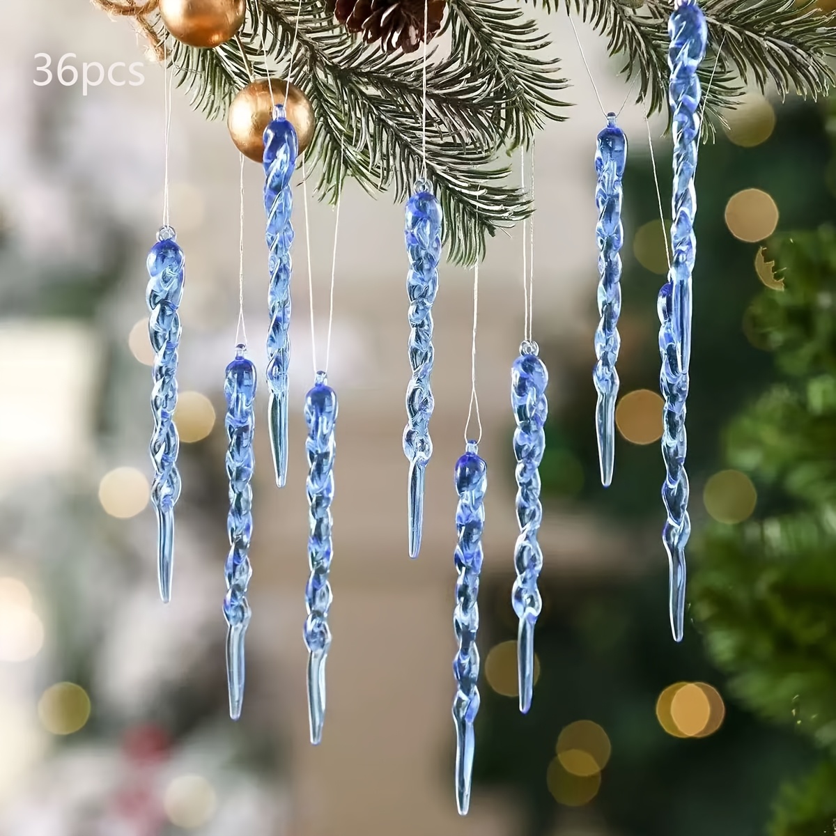 TEMU 36pcs Ornements de Noël Effet Glace Transparent, Piliers de Glace Transparents Décorations Suspendues, Fournitures de Décoration de Noël,