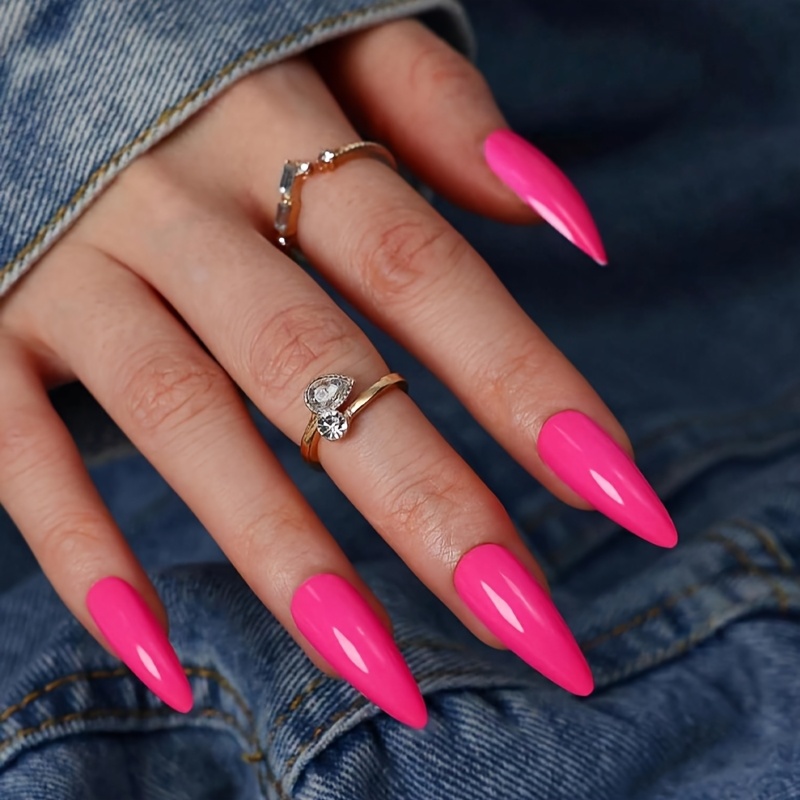 TEMU Morily 24 uñas postizas de tamaño en rosa , uñas artificiales brillantes de , parches de uñas de cobertura total para mujeres