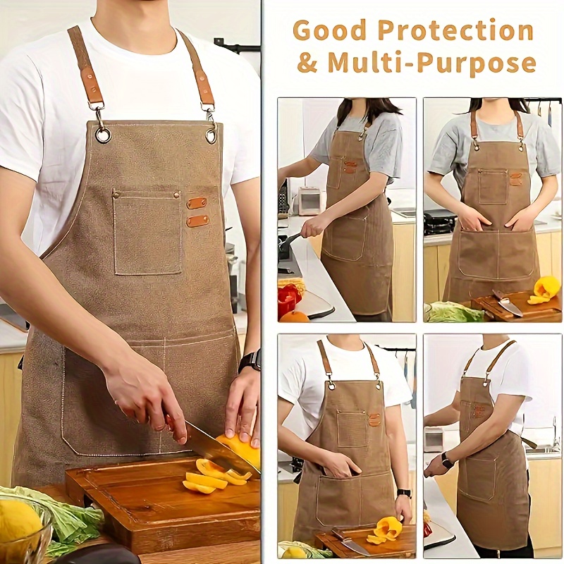 

Canvas Apron With Leather Straps - Waterproof, Adjustable Bib For Coffee Shops, Shops & Hairdressers - Women's Workwear