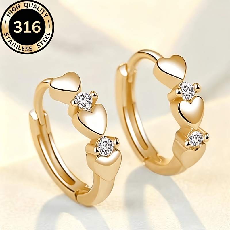 TEMU Pendientes hipoalergénicos de acero inoxidable 316, anti-decoloración, incrustados con circonia artificial, ideales para banquetes, uso diario,