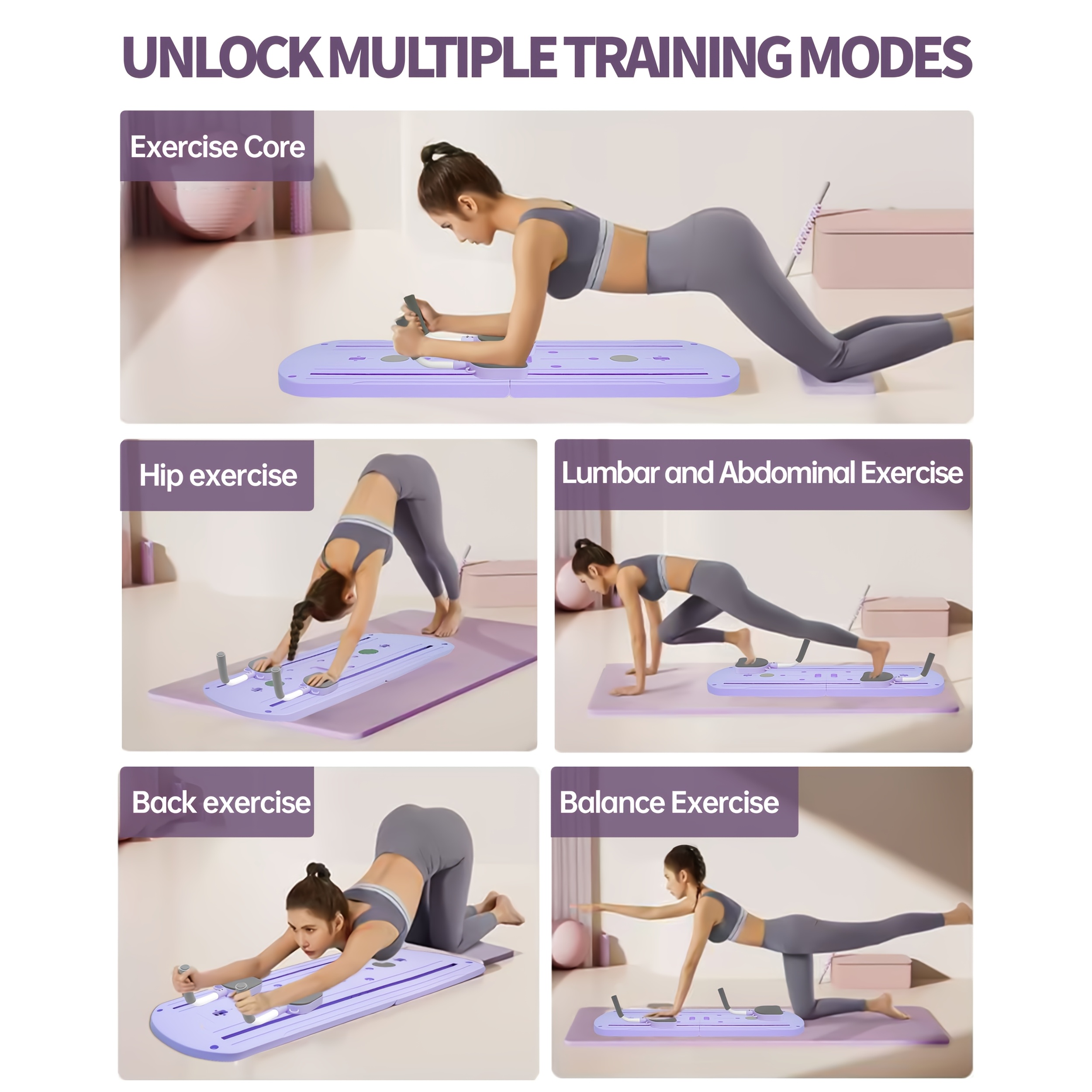 1pc 8-in-1 Multifunctional Foldable Pilates Board - Full-Body Workout Platform with Core, Hip, Leg, Arm Exercises - Compatible with Resistance Bands (Home Gym Equipment) - Space-Saving Foldable Design, Non-Slip Surface - PP Material for Stability - Ideal for Beginners, Advanced, Men & Women - Perfect Gift for Women's Day, Housewarming - Purple Fitness Trainer, Gym Accessories, Educational Fitness Gear, Core Training, Compact Design, Stable Base, Beginners Workout
