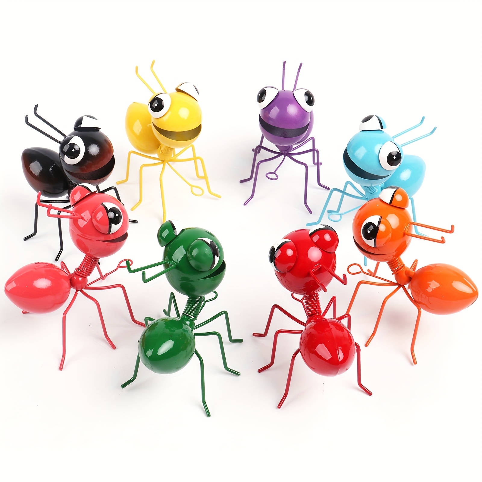 Creative Iron Simulation Big Eyes Ants Wall Decorations Hanging Patio Garden Kindergarten Lawn Decoration Ornaments-8pcs Set