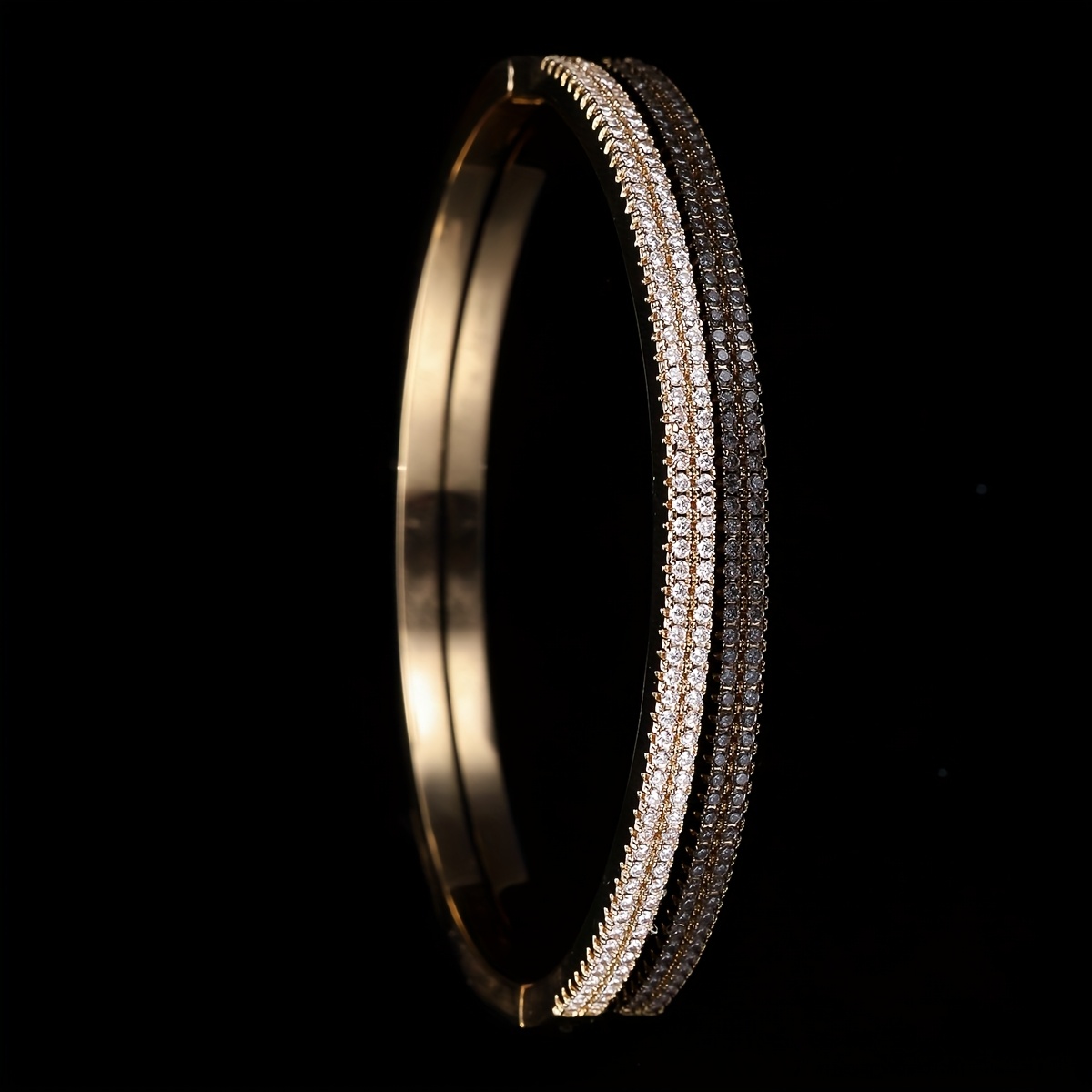 Women's Double-Row Tight-Setting Bangle Bracelet, Stackable Style