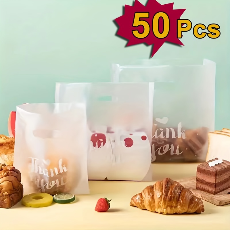 

50pcs Plastic Packaging Bag, Extra Thick Double-sided 8 Silk New Fabric Transparent Cake Bag Gift Bag Four-finger Bag Takeout Bag Eid Al-adha Mubarak