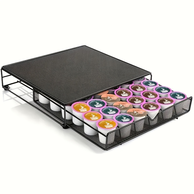 TEMU 36-pod Metal Coffee Pod Holder With Extra Tall Dividers And Sliding Storage Drawer For Home Bar Coffee Station Organization