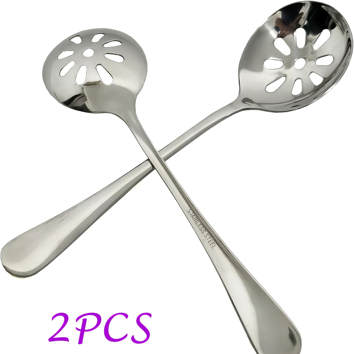 E-shop 2/4 Stk. Edelstahl-Schöpfkelle mit Löchern, 19,5 cm/7,7 Zoll geschlitzter Portionierlöffel, glänzendes silbriges Besteck für