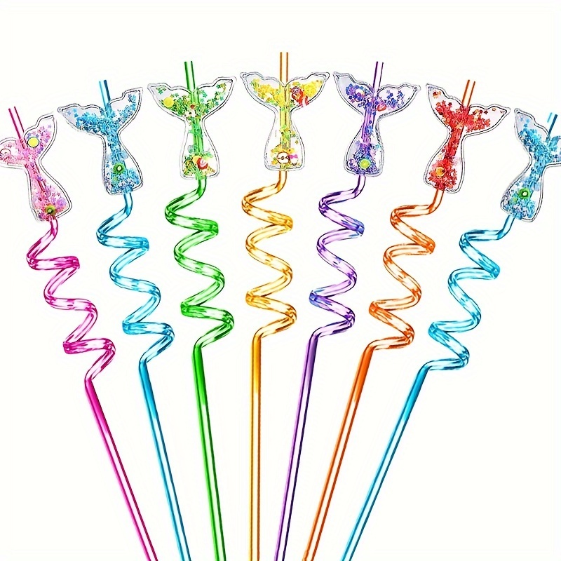 

6pcs/set, Mermaid Shape Straw Bar Party Decoration Straw Safety Plastic Spiral Straw, Party Decor, Party Supplies, Holiday Decor, Holiday Supplies