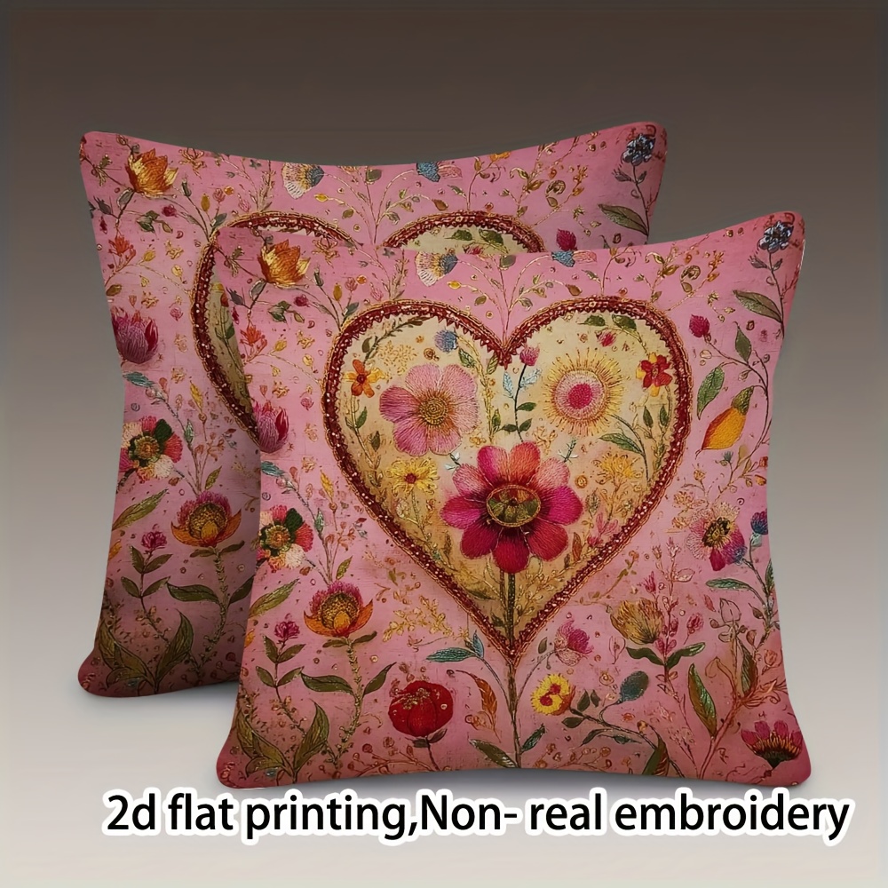 TEMU 2-pack Bohemian Moroccan Floral Heart-shaped Pillow Covers - And Golden Cushion Cases With Zipper Closure, Farmhouse Decor For Sofa, Bed, Living