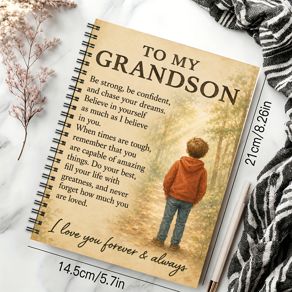 TEMU 1pc To My Grandson Journal - Bohemian Forest Boy Spiral Notebook With Horizontal Ruled Pages, Compact A5 Diary Suitable For, Grandkids Gift, &